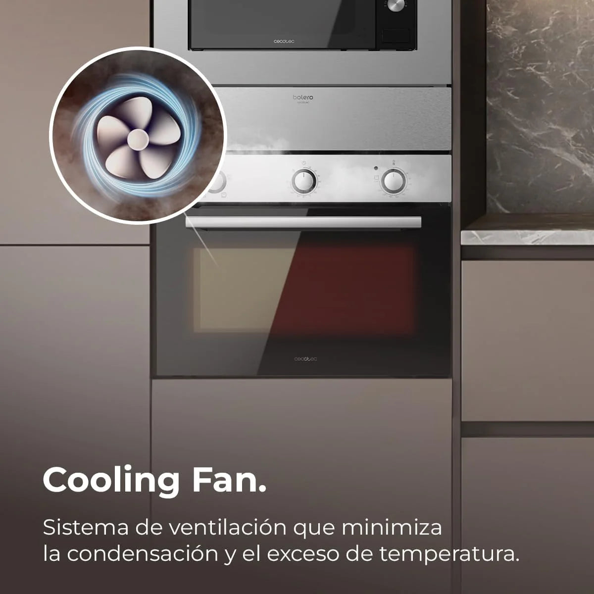 Cecotec Piekarnik do Zabudowy 45cm Wysokości Konwencjonalny Bolero Hexa C134500 Inox A. 2600W, Pojemność 56L, Niskie Zużycie Energii, 4 Funkcje, Minutnik, Czyszczenie Parowe, Gotowanie na Parze