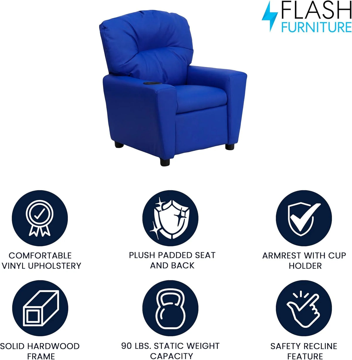 Flash Furniture Contemporary Kids Recliner with Cup Holder, Wood, Beige Vinyl, 26" x 21" x 21"