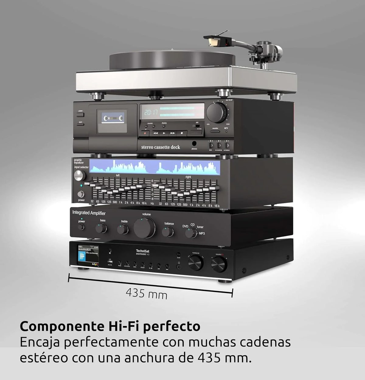 TechniSat DIGITRADIO 143 (V3) - Tuner HiFi radia internetowego (radio cyfrowe DAB+, strumieniowanie audio przez Bluetooth, Spotify Connect, antena w zestawie, pilot zdalnego sterowania, szerokość 43,5 cm)