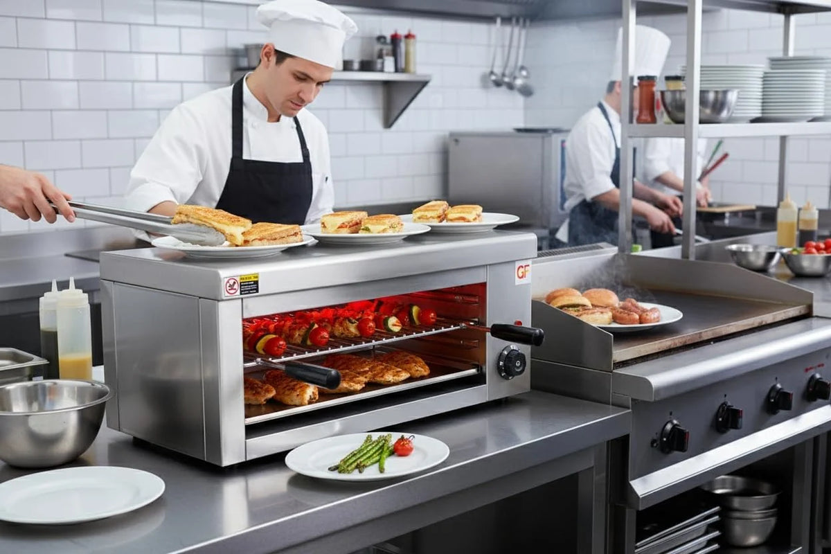 Profesjonalny Opiekacz Elektryczny Salamander 2000 W – Stal Nierdzewna 18/10 – Timer 30 min – 50-300 °C – Zastosowanie Przemysłowe HoReCa