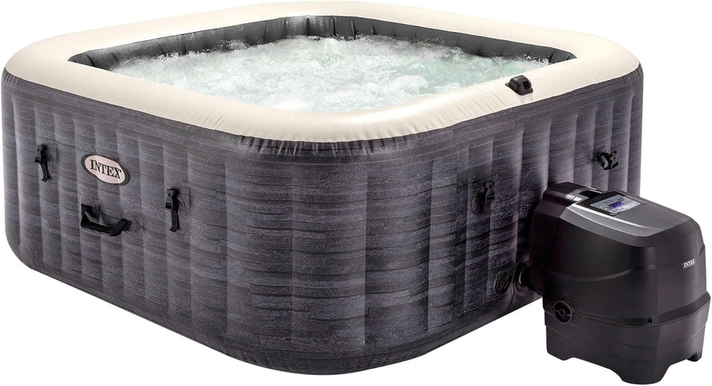 Nadmuchiwane kwadratowe spa Intex Greystone Deluxe dla 4 osób, 175x175x71 cm, grzałka 2200 W, bąbelki ciepłego powietrza, generator chloru, filtr S2 (1741 l/h), akcesoria w zestawie (55093)