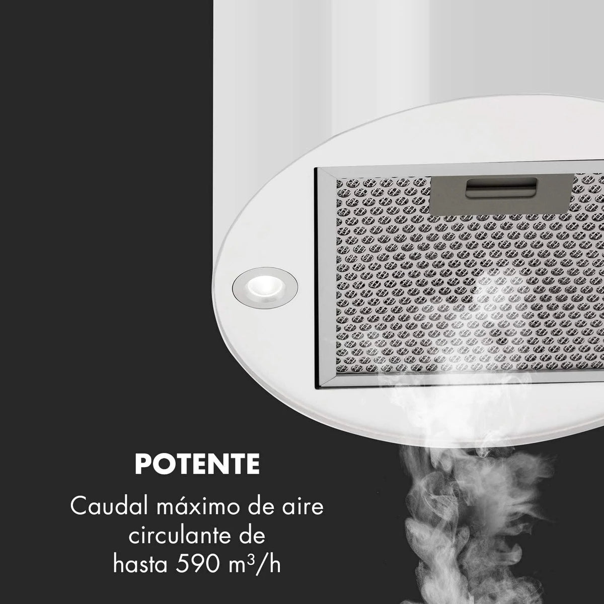 Klarstein Barett - Wyspa kuchenna, Ø 35cm, Moc 190 W, Maks. przepływ powietrza 590 m³/h, 3 stopnie mocy, EEK B, Oświetlenie LED, Stal nierdzewna szczotkowana, Biały
