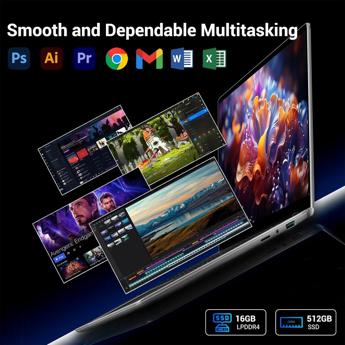 Laptop 15,6 cala, Win11, 16 GB RAM, 512 GB SSD, procesor N95 (do 3,4 GHz), laptop IPS HD 1920 x 1080 FHD, z WiFi 5, HDMI, 2*USB 3.0, Type-C, gniazdem kart TF