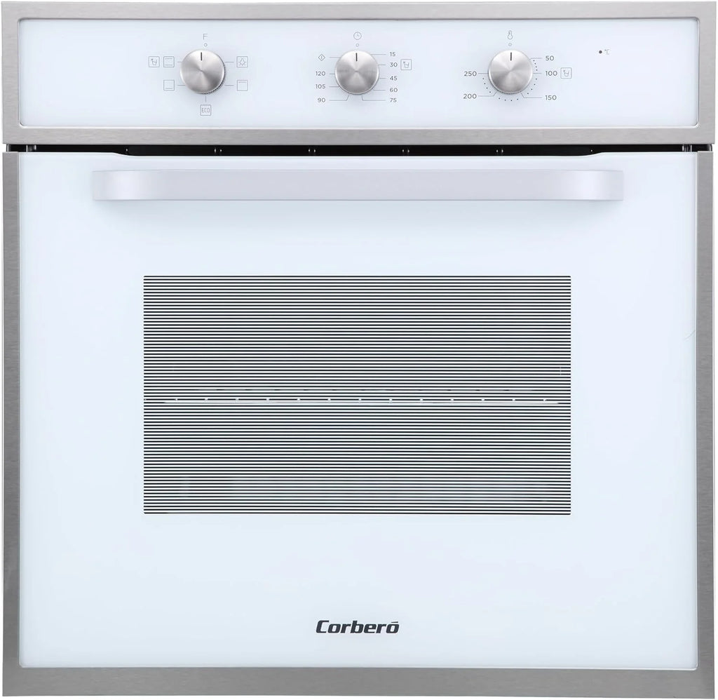 Corberó - Piekarnik konwekcyjny 70L | CCHM603W | 60x60x58 cm | Konwencjonalny z 4 programami | Oświetlenie wnętrza | Czyszczenie hydrolityczne | Podwójne szklane drzwi | 2100W | Biały profil Inox