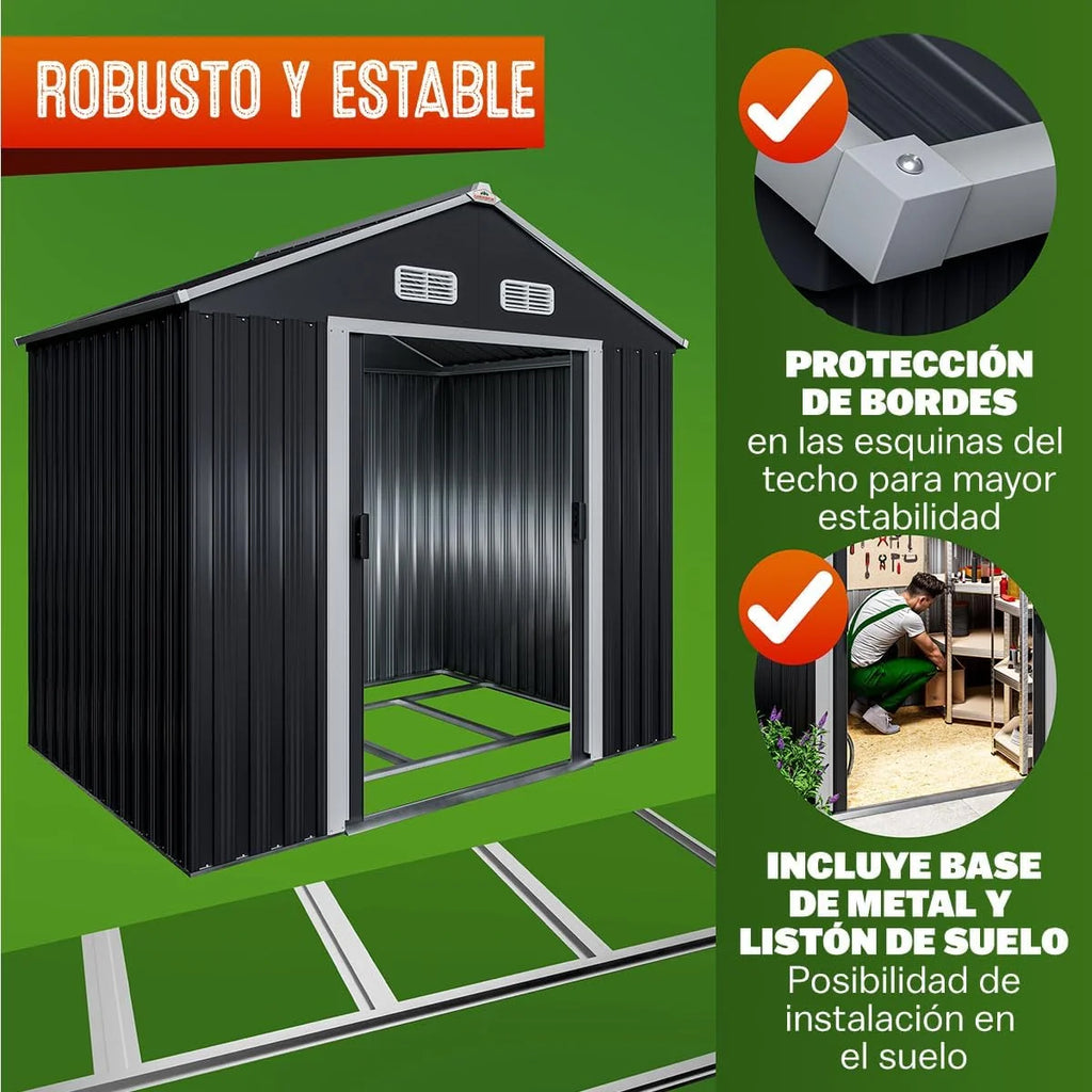 GARDEBRUK® Szopa Ogrodowa 2 m² 196x132x188cm Metalowa Szopa Zewnętrzna 4m³ z Podstawą Drzwi Przesuwne Antracyt
