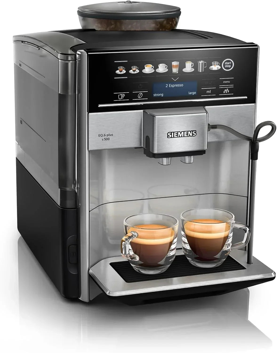 Siemens – Ekspres automatyczny EQ6 plus s500, aromaDouble Shot, autoMilk Clean, ceramDrive, Display CoffeeSelect, Czarny/Inox, TE655203RW