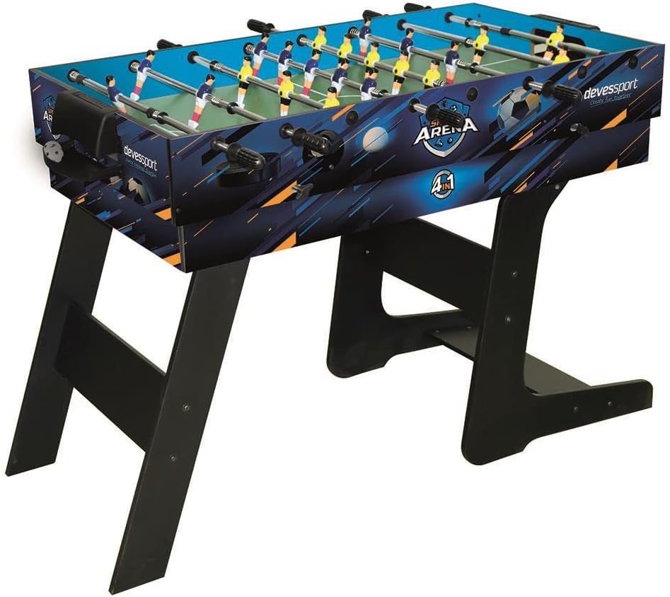 DEVESSPORT Wielofunkcyjny Składany Stół do Gier 4 w 1 Sport Arena | Piłkarzyki, Bilard, Air Hockey i Tenis Stołowy | Składany Stół do Gier z Akcesoriami w Zestawie