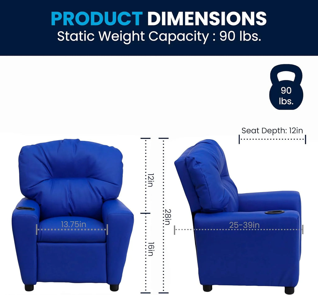 Flash Furniture Contemporary Kids Recliner with Cup Holder, Wood, Beige Vinyl, 26" x 21" x 21"