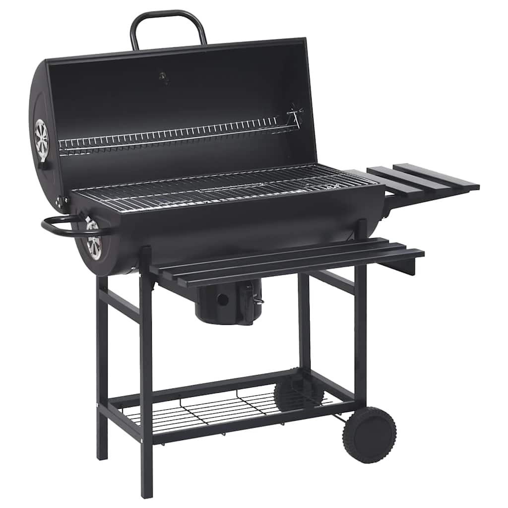 2026 Grill na kółkach z półkami, czarny, stal, 115 x 85 x 95 cm, grill ogrodowy
