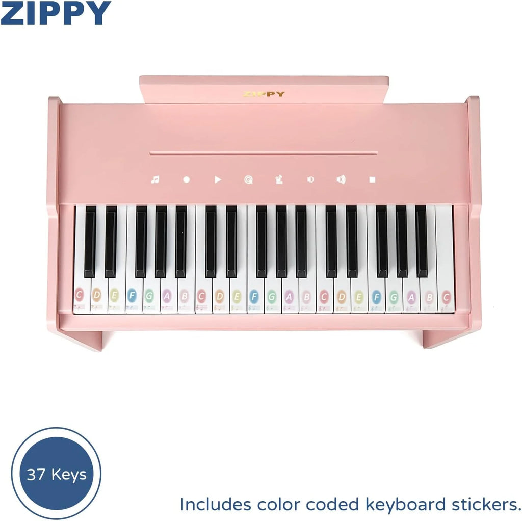Klawiatura pianina dla dzieci, 37 klawiszy, cyfrowe pianino, zabawka muzyczna do nauki, drewniane pianino dla dzieci w wieku 3+ (różowe Plus)