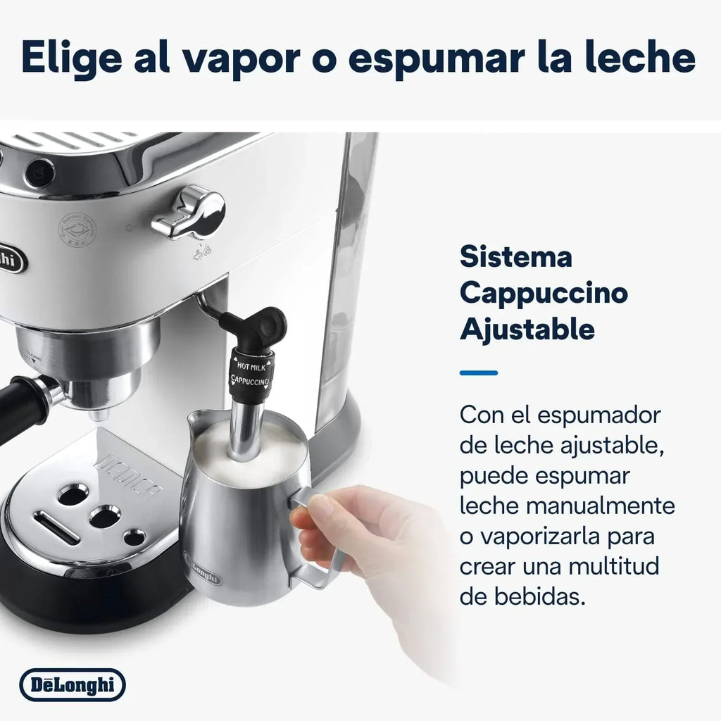 De'Longhi Dedica – Ekspres Kolbowy do Kawy Mielonej lub w Saszetkach, Espresso i Cappuccino, Zbiornik 1.3 Litra, System Anti-Drip, Model EC685.M, Kolor Metaliczny