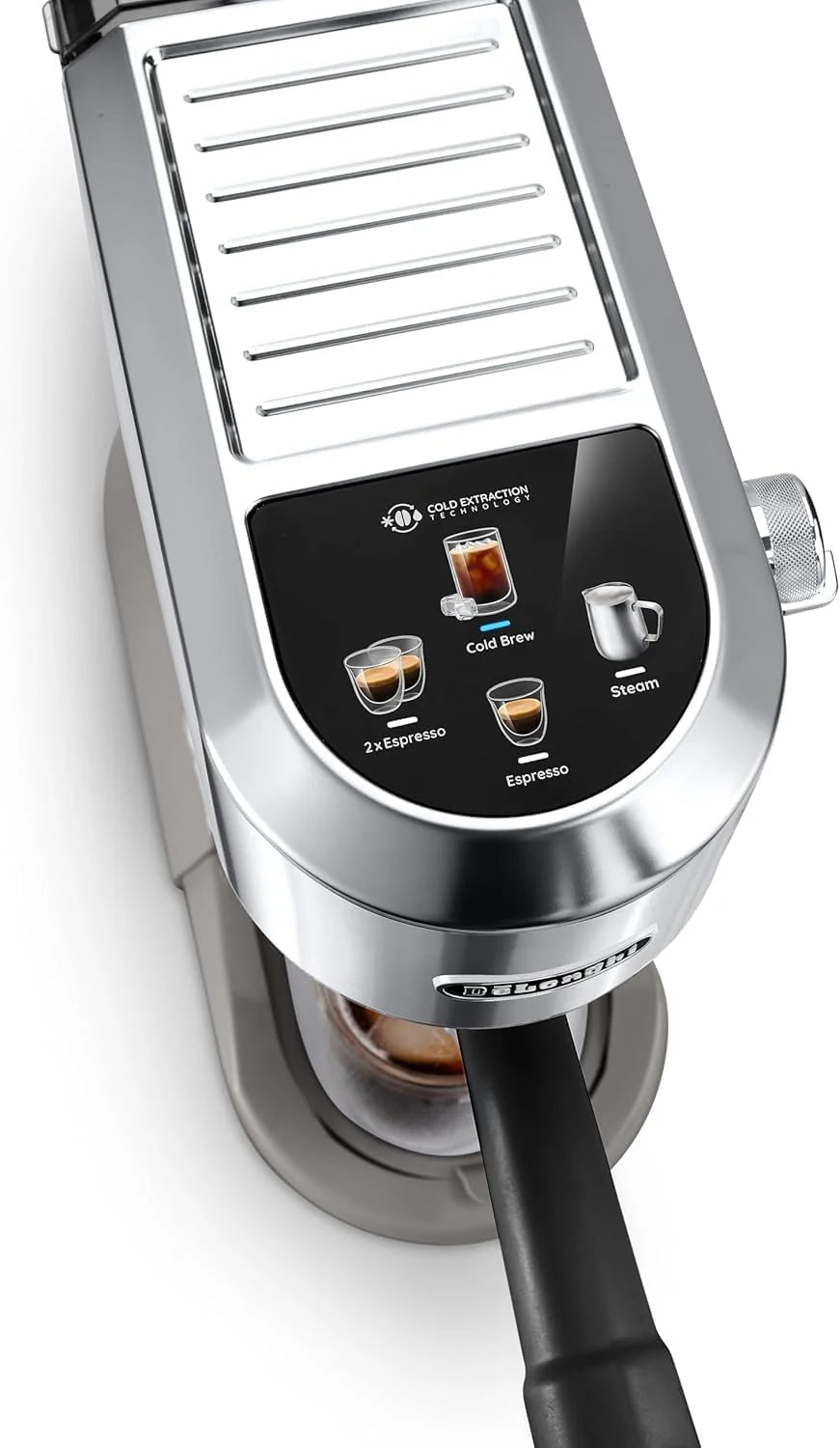 De'Longhi Dedica – Ekspres Kolbowy do Kawy Mielonej lub w Saszetkach, Espresso i Cappuccino, Zbiornik 1.3 Litra, System Anti-Drip, Model EC685.M, Kolor Metaliczny