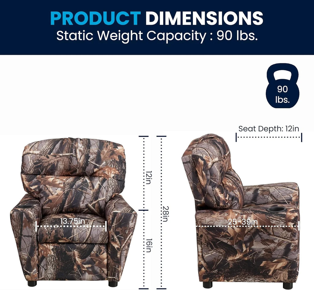 Flash Furniture Contemporary Kids Recliner with Cup Holder, Wood, Beige Vinyl, 26" x 21" x 21"