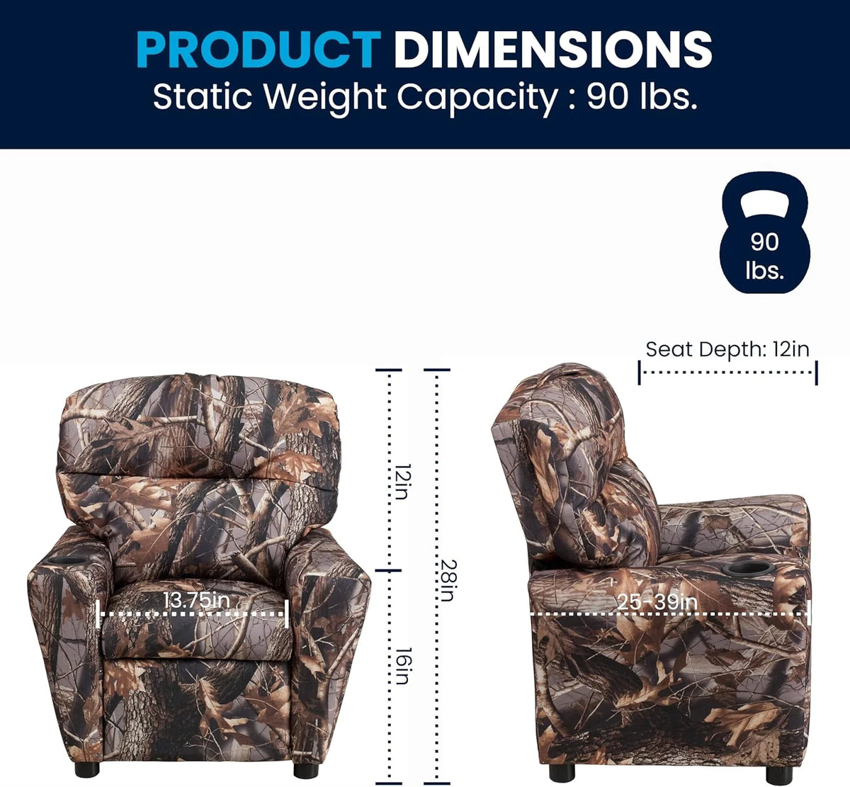Flash Furniture Contemporary Kids Recliner with Cup Holder, Wood, Beige Vinyl, 26" x 21" x 21"