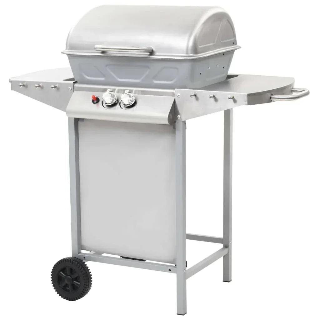Przenośny grill gazowy z 2 strefami, srebrny, stal nierdzewna Vidaxl