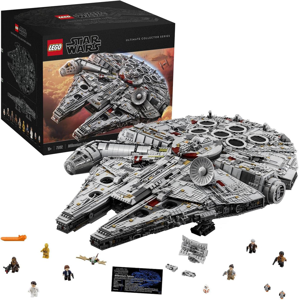 LEGO Star Wars Sokół Millennium, model konstrukcyjny dla dorosłych, statek kosmiczny Hana Solo z minifigurkami Chewbaki, Lei i C-3PO, kolekcjonerski prezent dla mężczyzn, kobiet i fanów, 75192