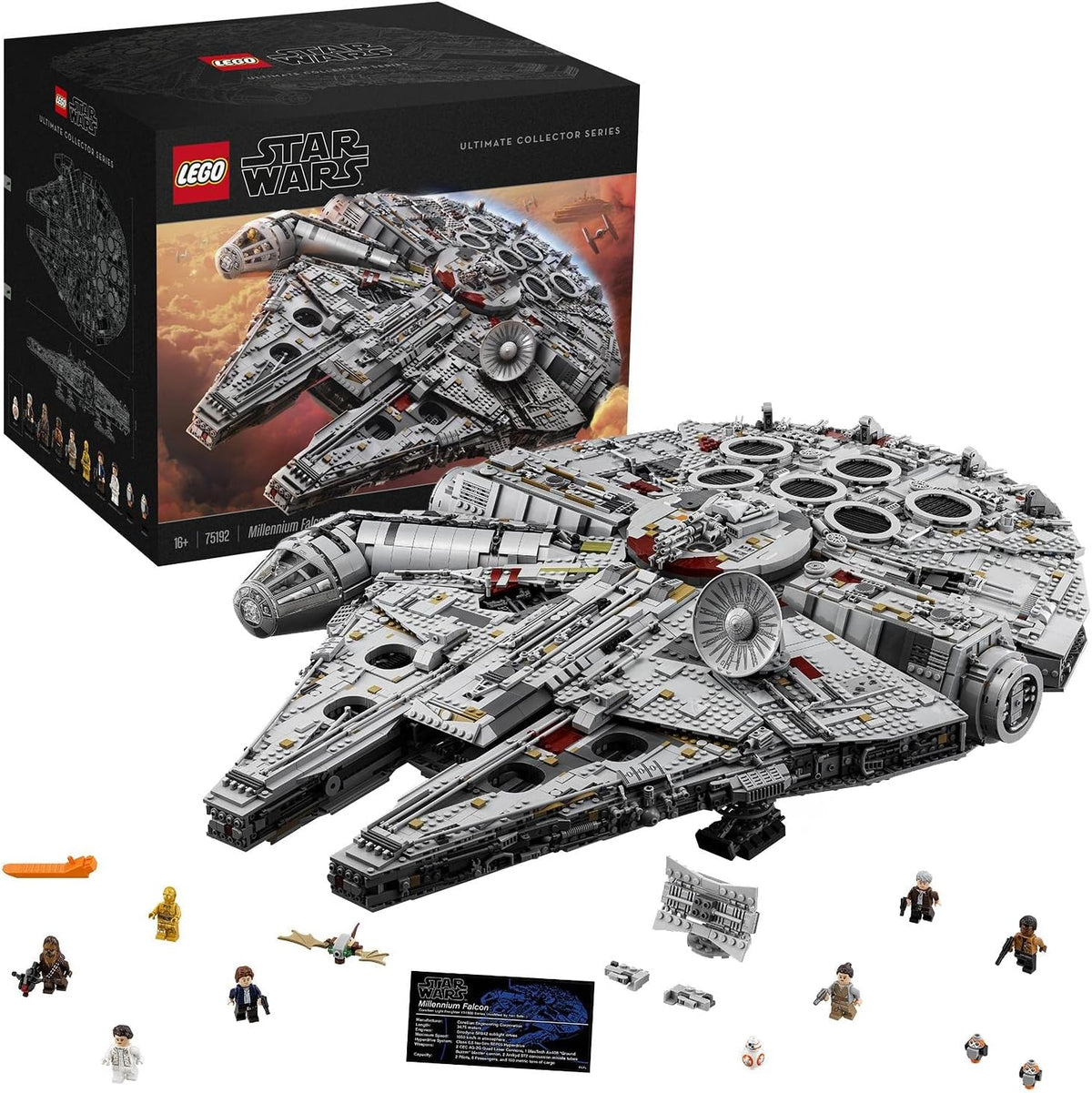 LEGO Star Wars Sokół Millennium, model konstrukcyjny dla dorosłych, statek kosmiczny Hana Solo z minifigurkami Chewbaki, Lei i C-3PO, kolekcjonerski prezent dla mężczyzn, kobiet i fanów, 75192