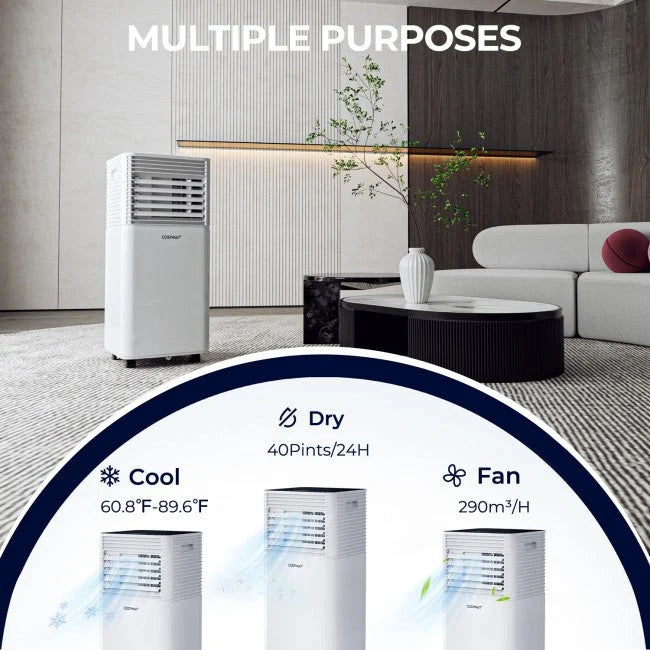 Przenośny klimatyzator 3 w 1 o mocy 8000 BTU z funkcją osuszania i wentylatora