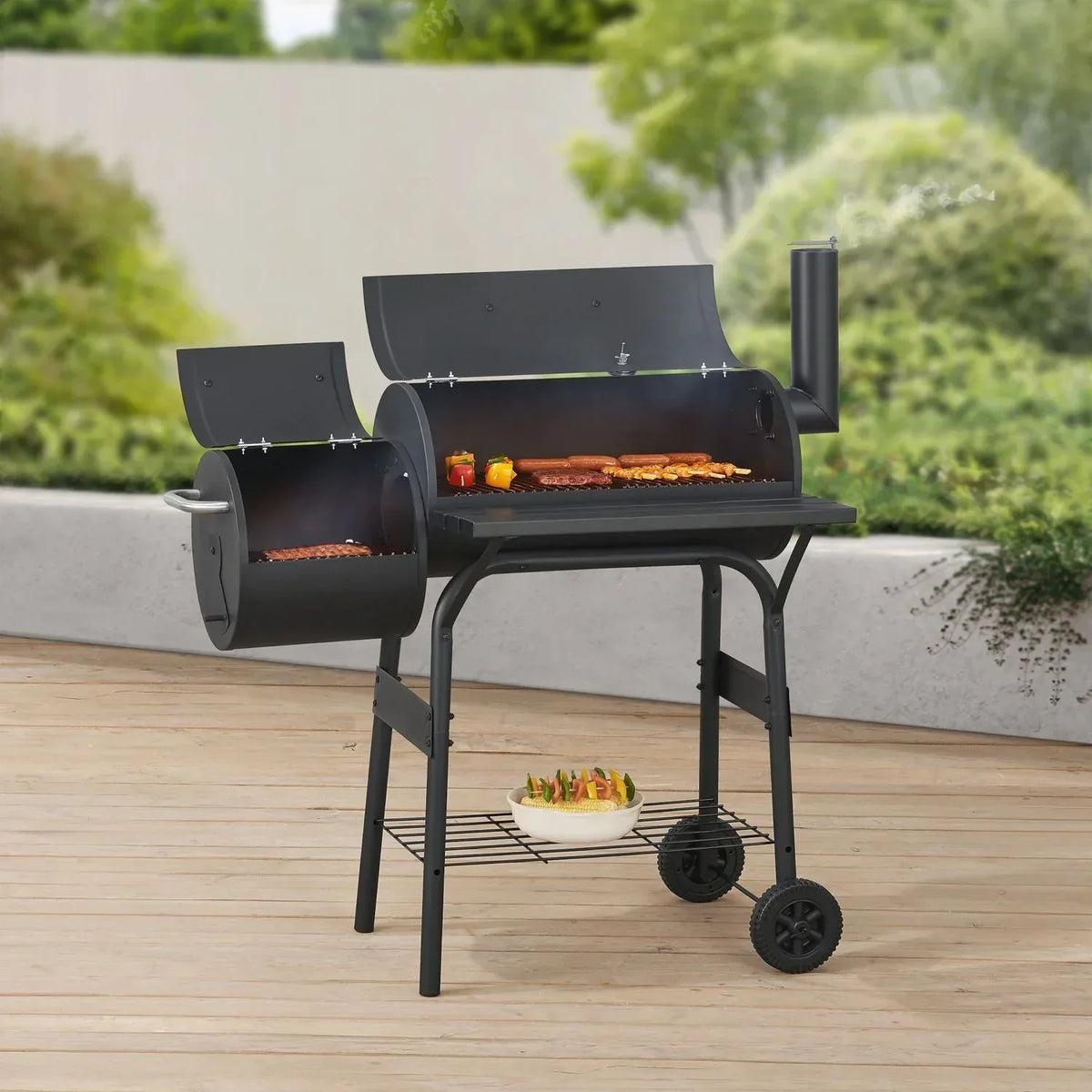 Grill Węglowy Arielli z Wędzarnią 115 X 110 X 64 Cm - Czarny [casa.pro]