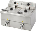 METRO Professional Frytkownica podwójna GDF5028, stal nierdzewna SS304, 2x 8 L, z kranem, regulatorem temperatury, strefą zimną, srebrna
