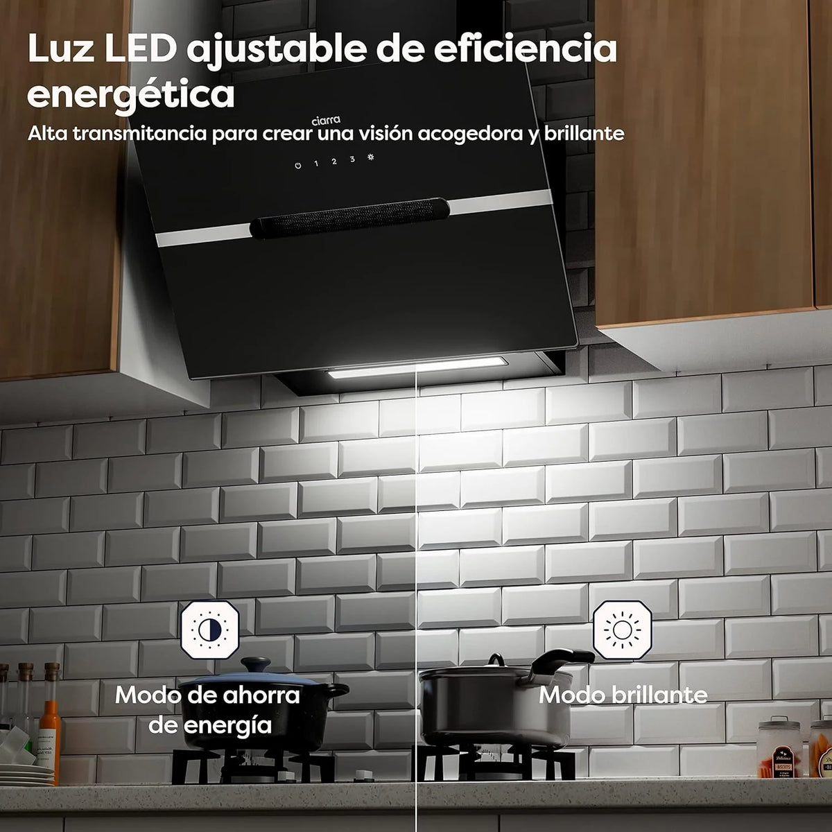 CIARRA CBCB6736F Okap kuchenny 60cm Klasa A+++ Wi-Fi App Touch-Booster Odprowadzanie zewnętrzne i Recyrkulacja wewnętrzna przez filtr węglowy CBCF003