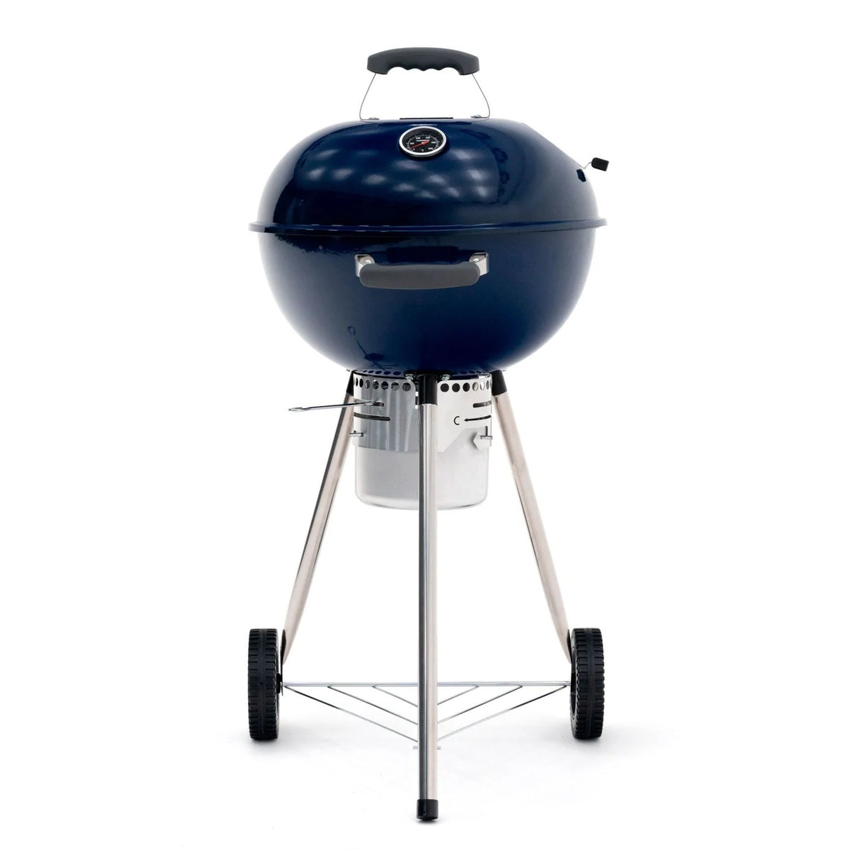 Przenośny Okrągły Grill Węglowy Kekai Yellowstone Z Pokrywą, Kołami I Zapalarką, Emaliowany Na Niebiesko, 58x47x100 cm