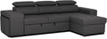 BUDWING John Narożna Sofa Rozkładana 4-osobowa - Odwracalny Szezlong, Regulowany Zagłówek i 2 Pufy – Tapicerka Poliuretanowa – Styl Nowoczesny – 263x161x96 cm – Czarna