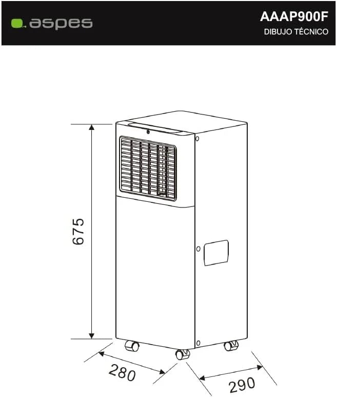 Przenośny klimatyzator Aspes, 9000 BTU. AAAP900F. Tylko chłodzenie, dotykowy wyświetlacz LED, timer, pilot, zestaw do montażu okiennego w zestawie, klasa energetyczna A