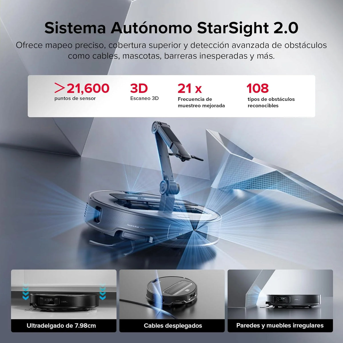 roborock Saros Z70 Robot odkurzający z 5-osiowym składanym ramieniem OmniGrip, siłą ssania 22000 Pa, podwójnym systemem zapobiegającym plątaniu się, ultracienką konstrukcją 7,98 cm i możliwością omijania 108 rodzajów przeszkód, czarny