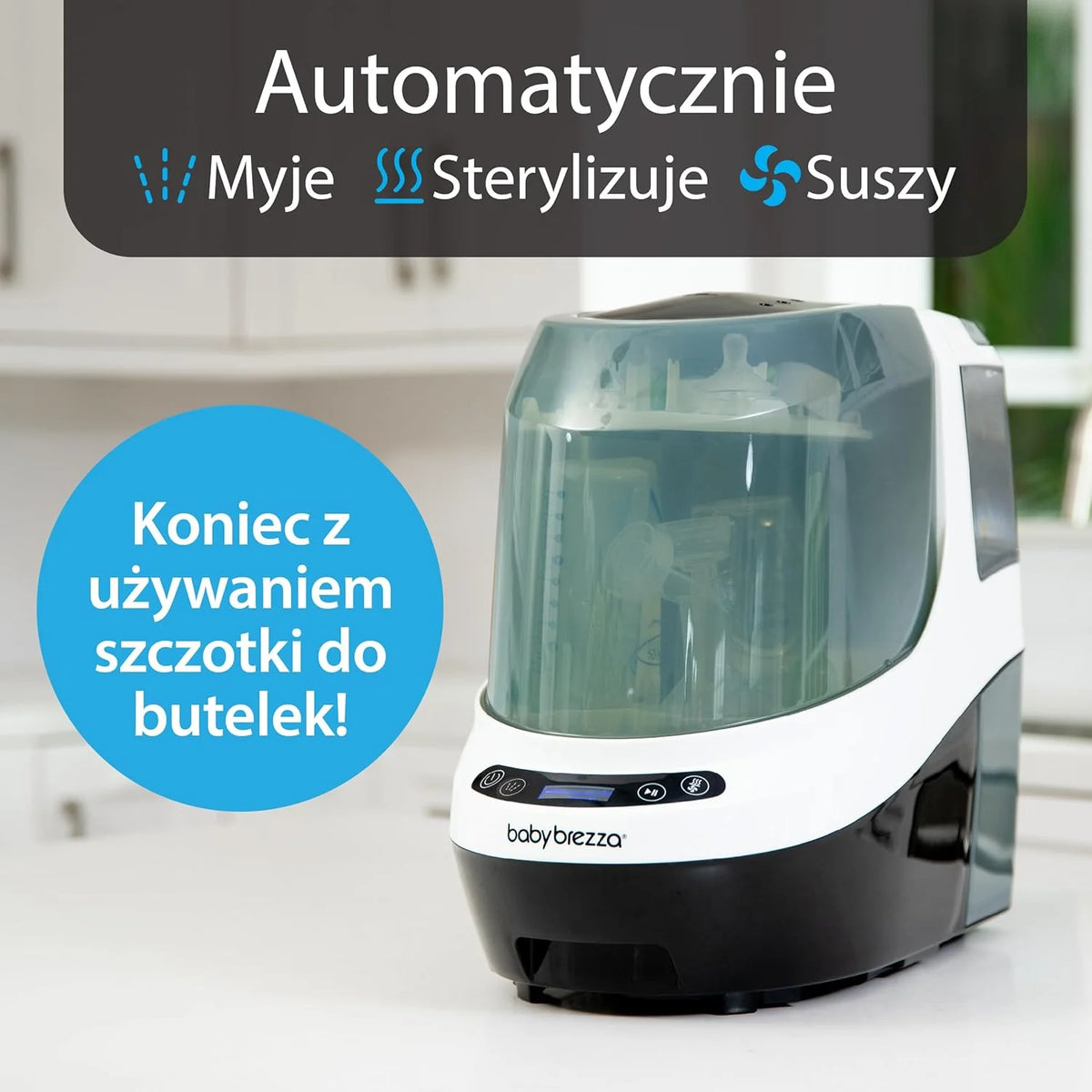 Baby Brezza Myjka do butelek Pro – urządzenie do czyszczenia butelek dziecięcych 3 w 1; mycie, sterylizacja, suszenie – uniwersalne czyszczenie wszystkich butelek: plastikowych + szklanych + smoczków
