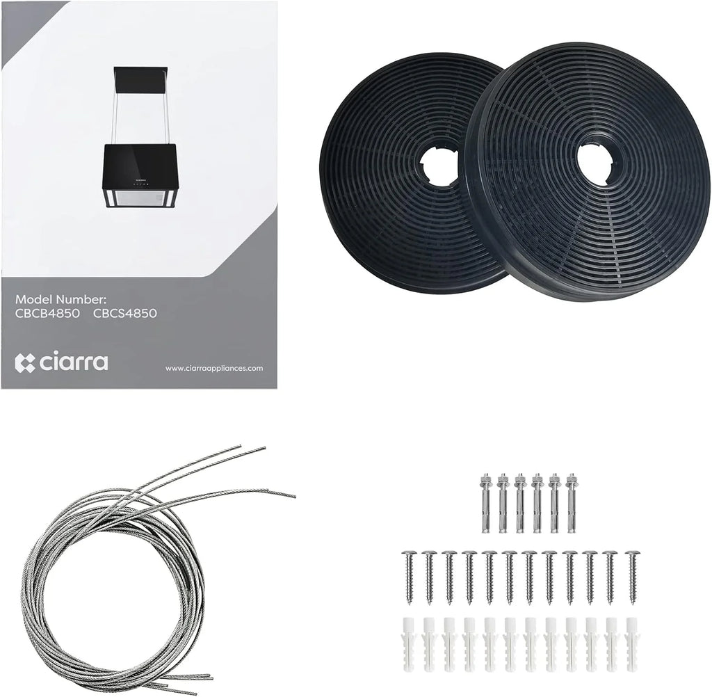 CIARRA CBCB4850 Okap Wyspowy Bezprzewodowy Klasa A+++ 48cm 700m³/h WiFi i Sterowanie Dotykowe Filtr Węglowy w Zestawie 4 Prędkości 2 Lampy LED Czarny