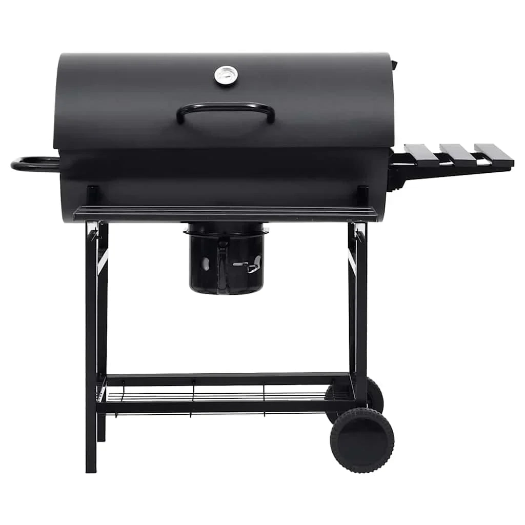 2026 Grill z kółkami i półkami, czarny, stal, 115 x 85 x 95 cm, grill ogrodowy