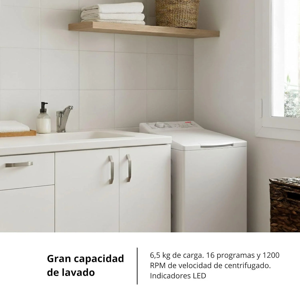 Corberó - Pralka Ładowana Od Góry 6.5kg| CLACSM6524 | 1200 obr/min | 16 Programów, Funkcja Pary, ECO, Czyszczenie bębna| Opóźniony start| Szybkie pranie | Łatwe prasowanie | Wskaźniki LED | Biała