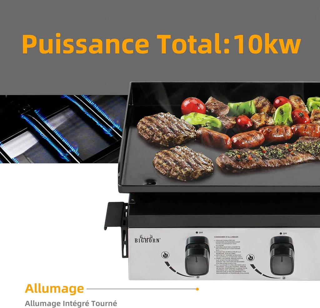 BIGHORN Plancha Grill - Grill gazowy – Stołowy – Przenośny – 4 Palniki