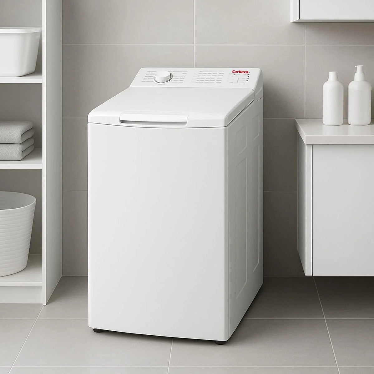 Corberó - Pralka Ładowana Od Góry 6.5kg| CLACSM6524 | 1200 obr/min | 16 Programów, Funkcja Pary, ECO, Czyszczenie bębna| Opóźniony start| Szybkie pranie | Łatwe prasowanie | Wskaźniki LED | Biała