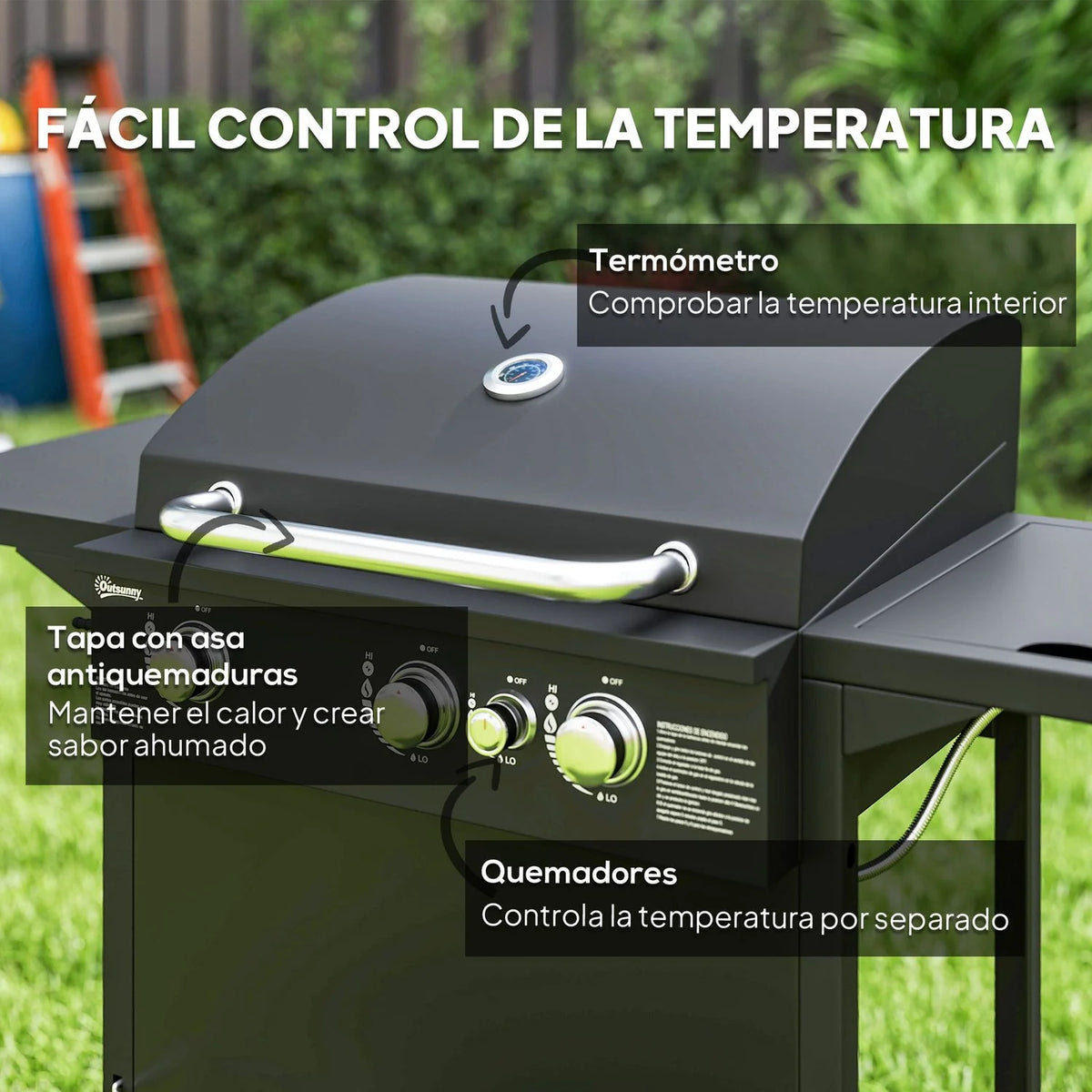 Gazowy grill ze stali nierdzewnej ABS 123x57x98 cm - Outsunny. Czarny