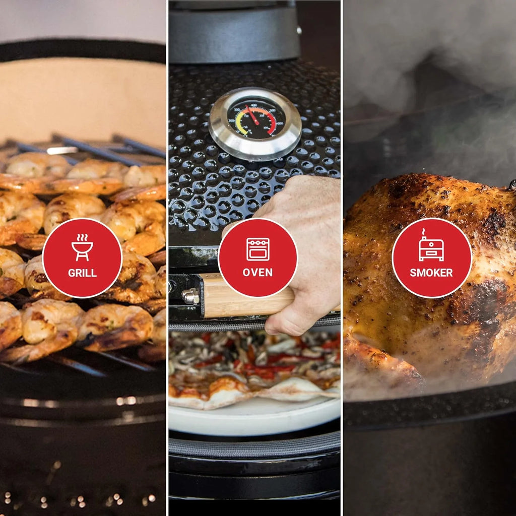 Kamado BONO BBQ -  Grill Kamado Grande XXL z 10 akcesoriami - Ø 64 cm Grill Kamado z akcesoriami - Wędzarnia w kolorze czerwonym na taras, balkon lub do ogrodu