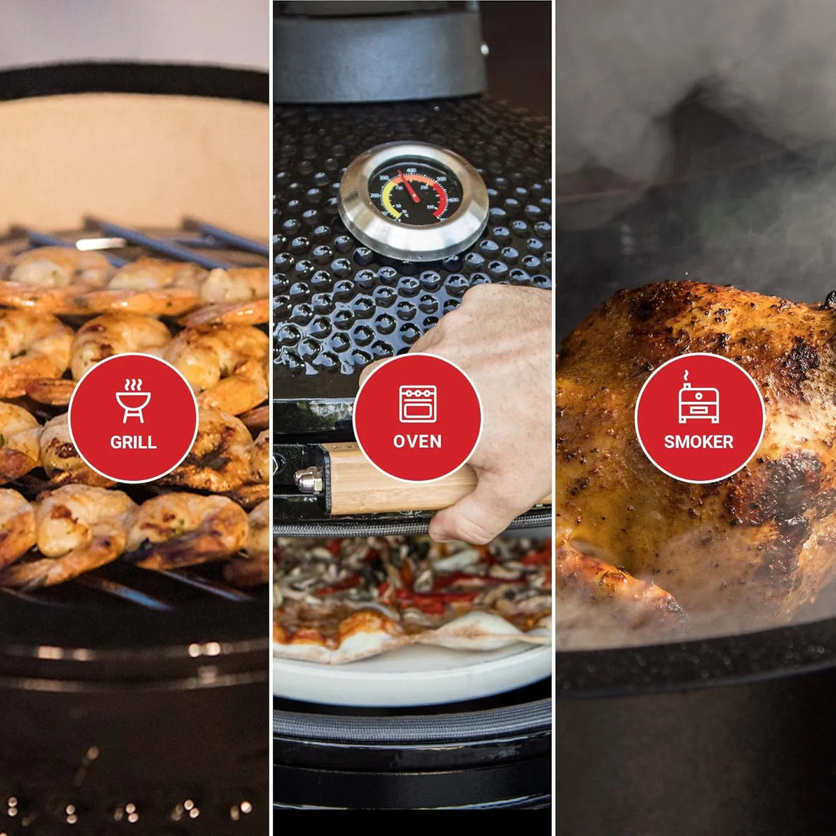Kamado BONO BBQ -  Grill Kamado Grande XXL z 10 akcesoriami - Ø 64 cm Grill Kamado z akcesoriami - Wędzarnia w kolorze czerwonym na taras, balkon lub do ogrodu