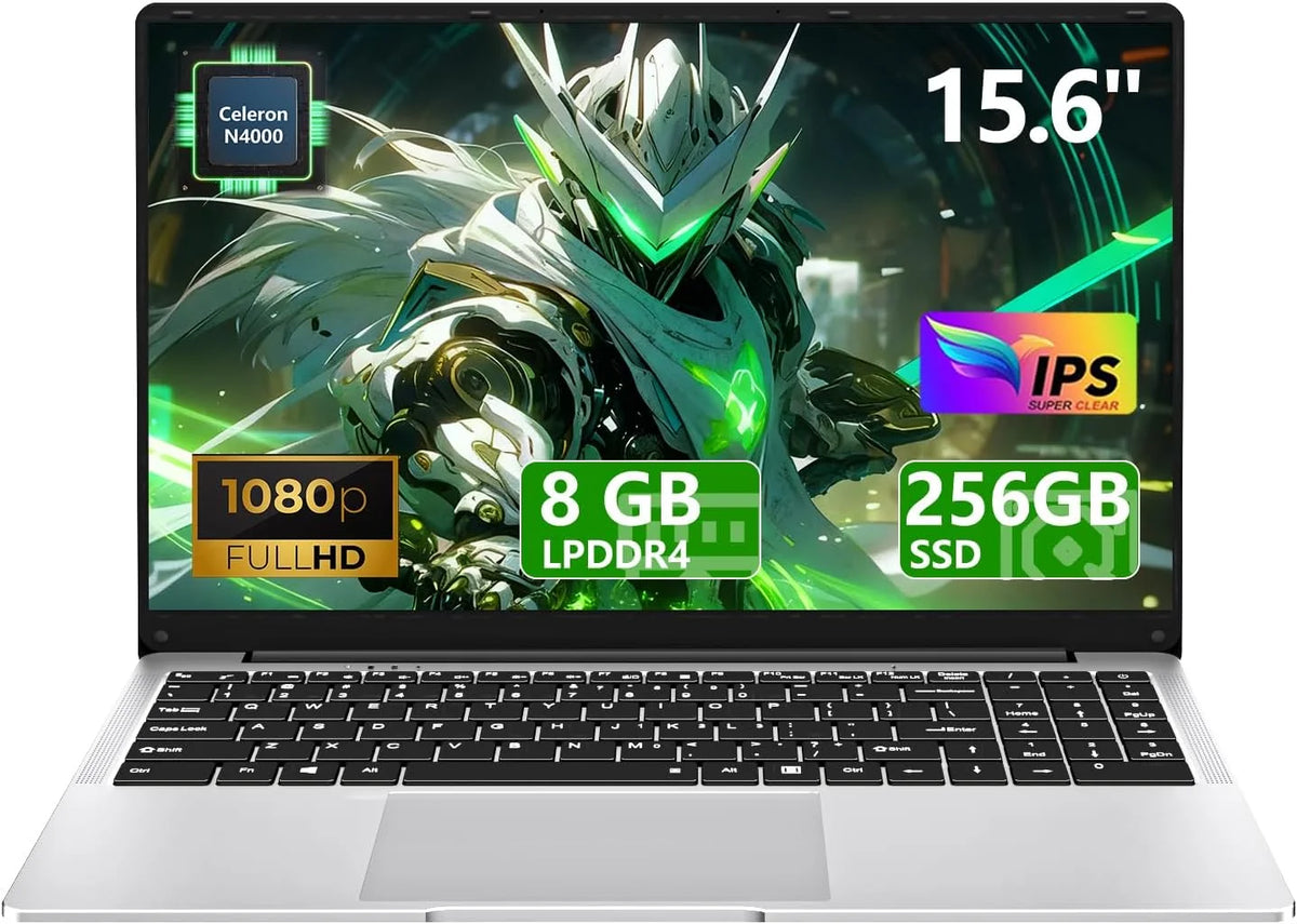 Laptop 15,6 cala, PC przenośny Celeron N4000 8GB LPDDR4 256GB SSD, Notebook 1920*1080 IPS FHD Ekran, Laptopy Mini HDMI Laptop Win 11 Pro Karta TF USB 3.0 Komputer