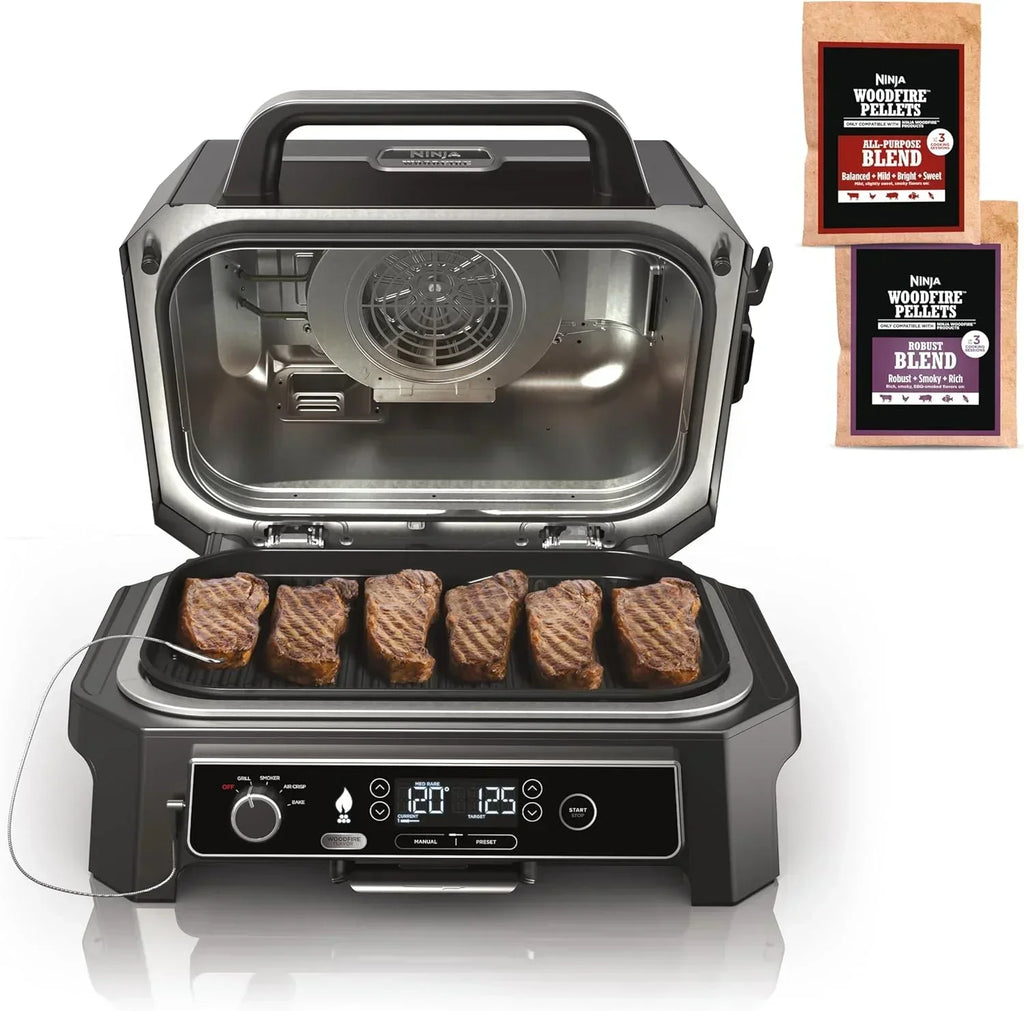 Ninja Woodfire Pro XL Grill i Wędzarnia Zewnętrzna 4 w 1 z Termometrem, Grill Master, Grill Wędzarniczy, Frytkownica Beztłuszczowa Zewnętrzna, Piekarnik, Przenośny, Elektryczny, Ciemnoszary, OG850, 2026