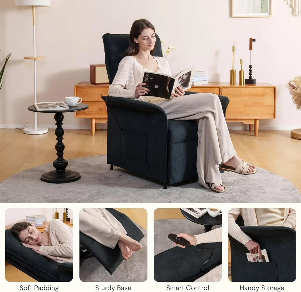 FLEXISPOT Elektryczny Fotel Relaksacyjny z Regulowanym Oparciem, Odchylany od 105° do 155°, Fotel Rozkładany, Ergonomiczna Sofa Relaksacyjna do Sypialni, Salonu i Kina Domowego (Ciemnoszary)