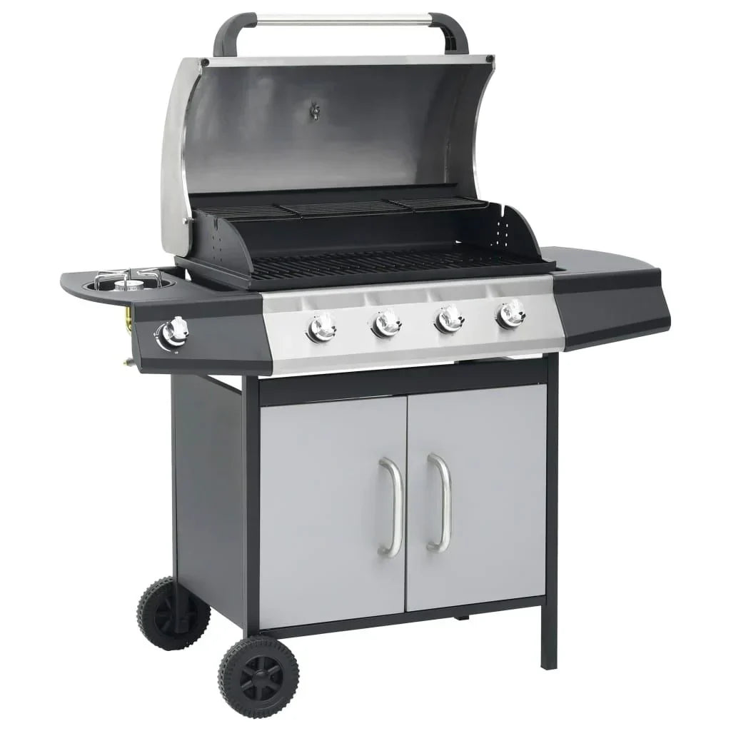 Grill gazowy Barbacoa 4+1 palniki, czarno-srebrny Vidaxl