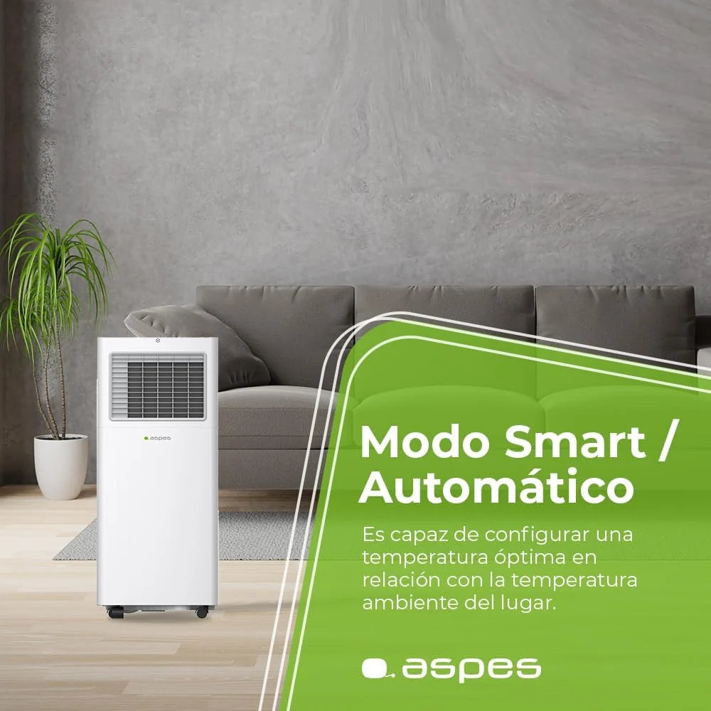 Przenośny klimatyzator Aspes, 9000 BTU. AAAP900F. Tylko chłodzenie, dotykowy wyświetlacz LED, timer, pilot, zestaw do montażu okiennego w zestawie, klasa energetyczna A
