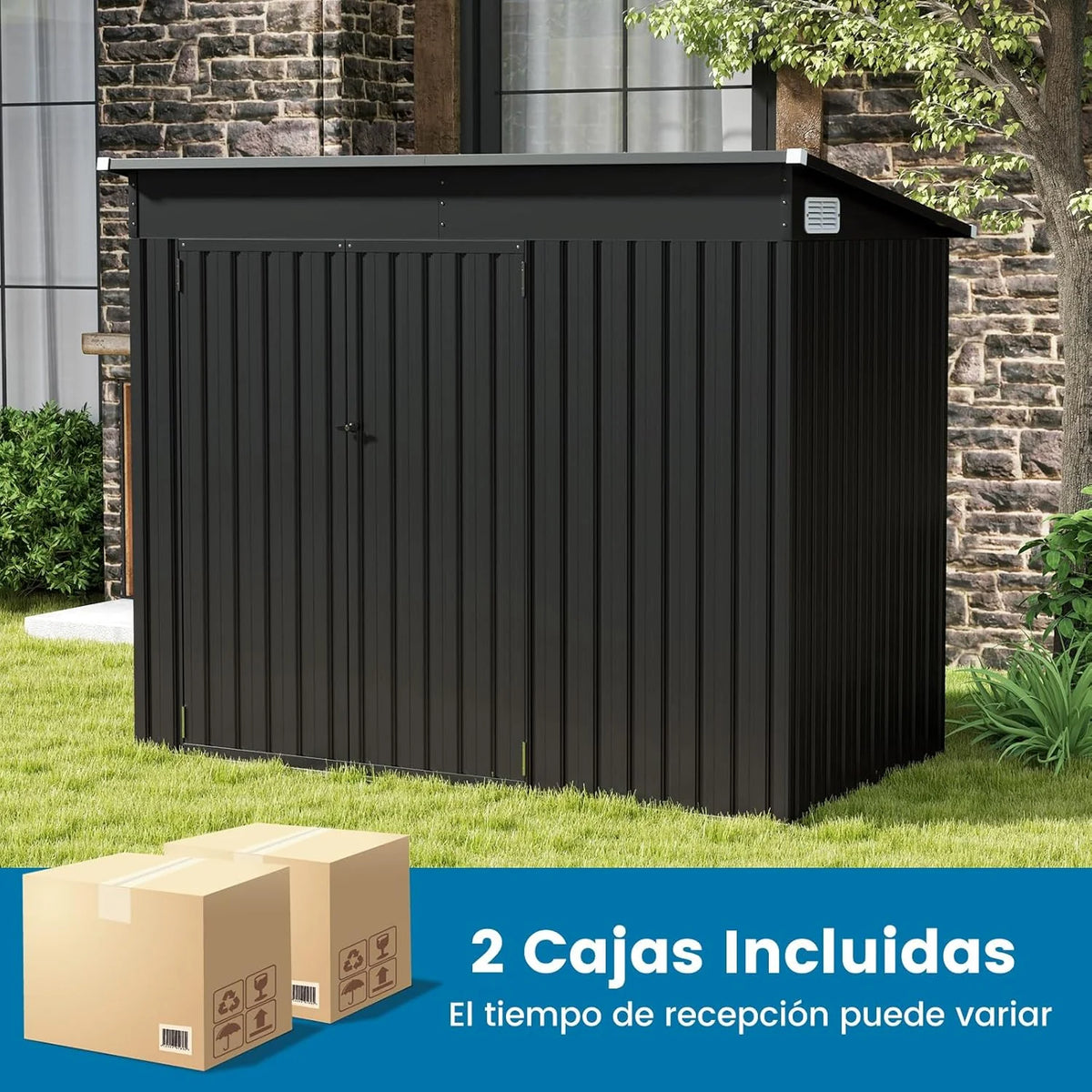 COSTWAY Szopa Ogrodowa Zewnętrzna, 235 x 117 x 185 cm, Schowek Ogrodowy Zewnętrzny z 2 Drzwiami, Pochyłym Dachem, Domek Organizator z Galwanizowanego Metalu, Organizator Narzędzi do Ogrodu na Patio