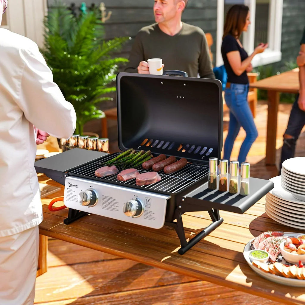 Grill gazowy ze stali nierdzewnej Abs Outsunny-101x48x41 cm. Czarny