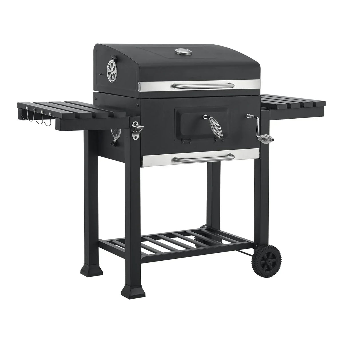 Grill węglowy Arnad z 2 półkami Stal 105x135x48cm - Czarny [casa.pro]