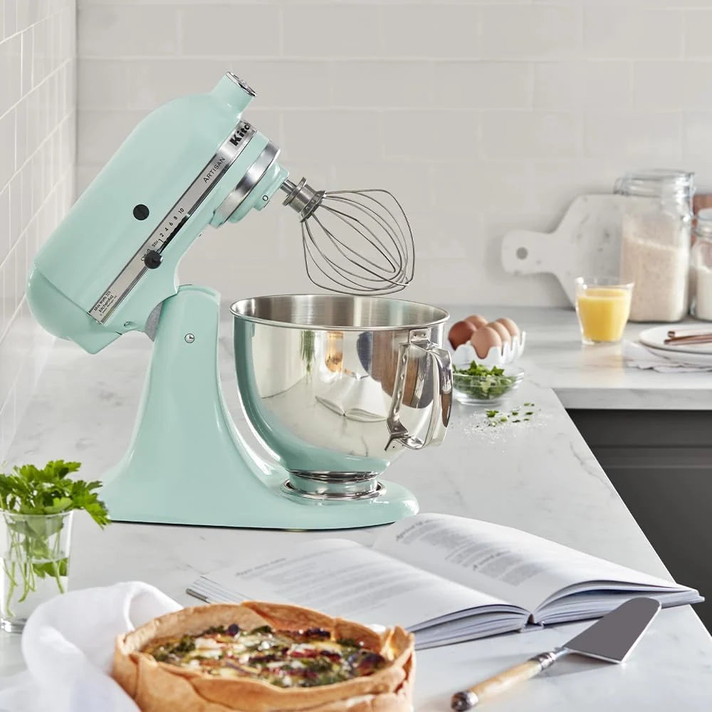 KitchenAid Mikser planetarny — Artisan — Robot kuchenny z uchylną głowicą — Mikser z 5 akcesoriami — Mikser cukierniczy z 2 misami ze stali nierdzewnej — 4,8 L i 3 L — Błękitny lód