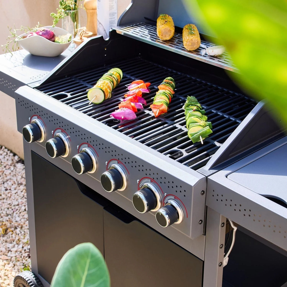 Grill Gazowy 5 Palników + 1 Palnik Boczny, Czarny