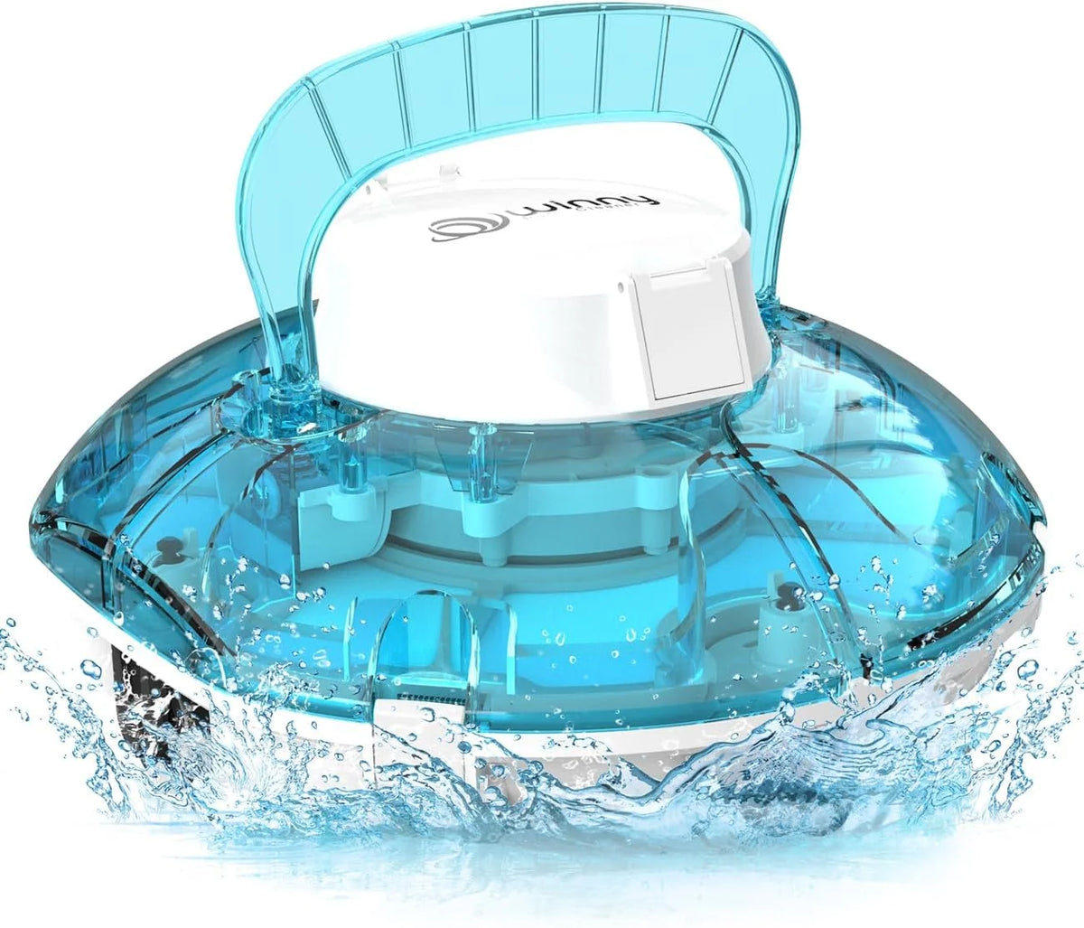 WINNY POOL CLEANER Winny 200 Odkurzacz Basenowy, Bezprzewodowy Robot Odkurzający Basen, 75 Min Autonomii, Baseny Naziemne 60m², Podwójna Filtracja, Automatyczne Parkowanie (Przezroczysty Niebiesko-Biały)