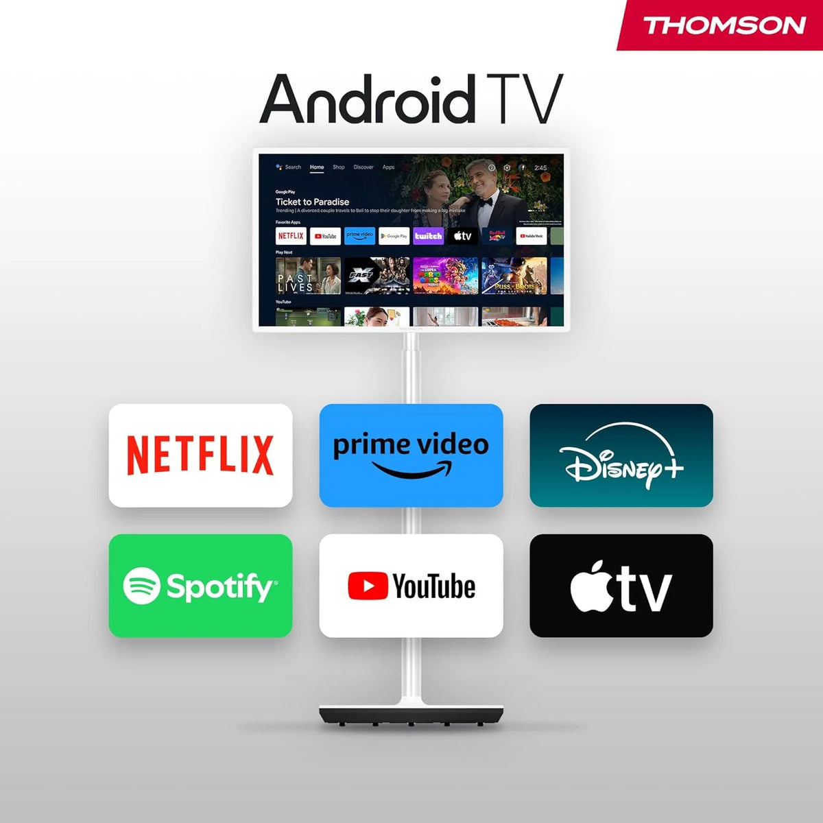 THOMSON 32 cale (81 cm) Go TV, przenośny telewizor Android – HD Ready (1366x768), sterowanie głosowe, Bluetooth 5.1, Wi-Fi, funkcja punktu dostępowego, do 4 godzin pracy na baterii – 32HA4M44